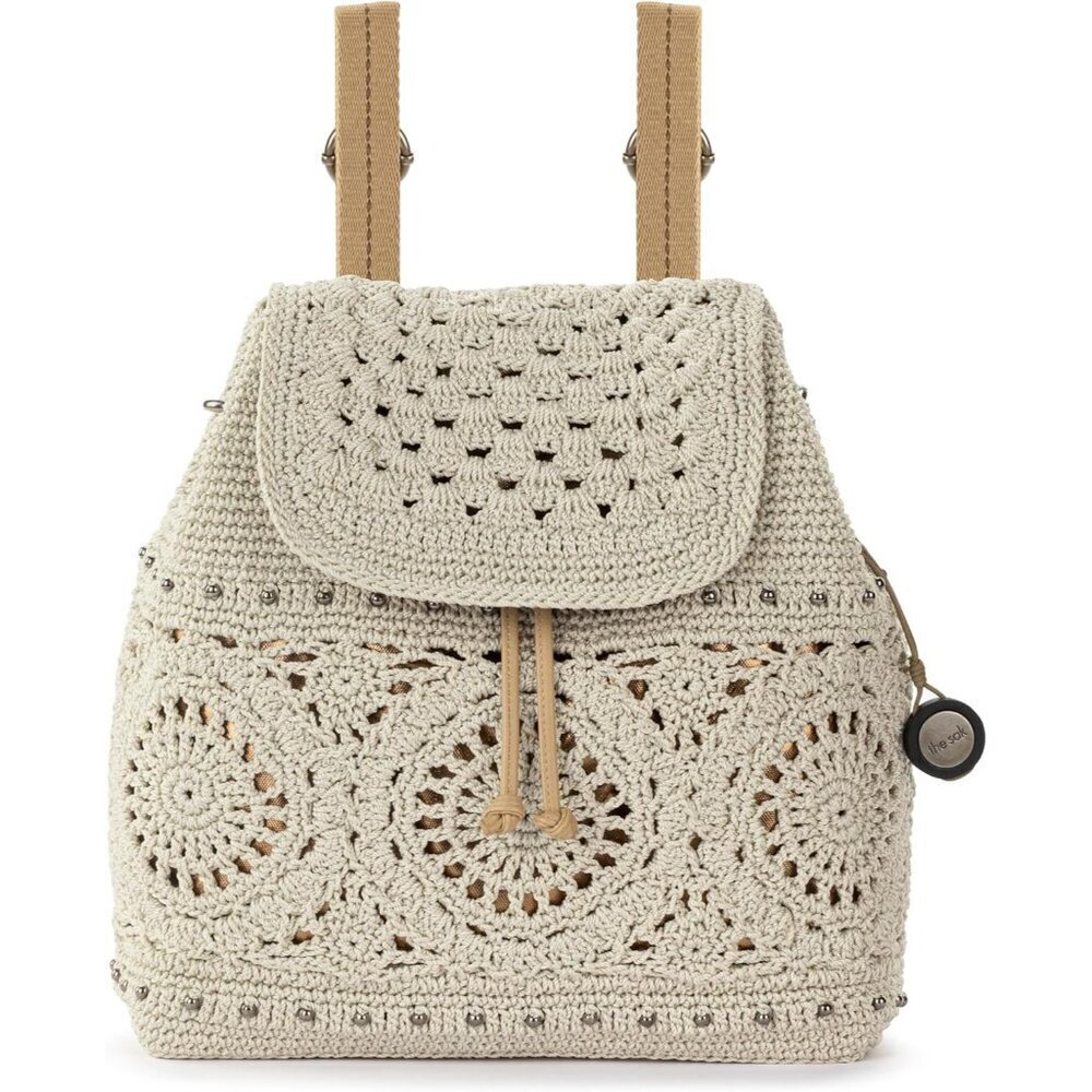 Womens Crochet Backpack Natural Medallion Vegan Recycled Eco-Friendly